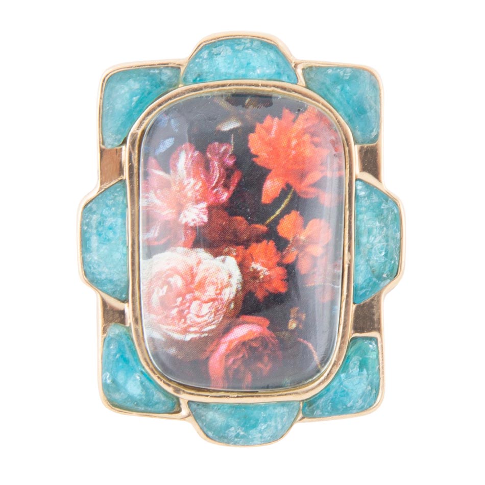 Scenic Red Florals Blue Apatite Golden Statement Ring | Rings | Wiccan Center