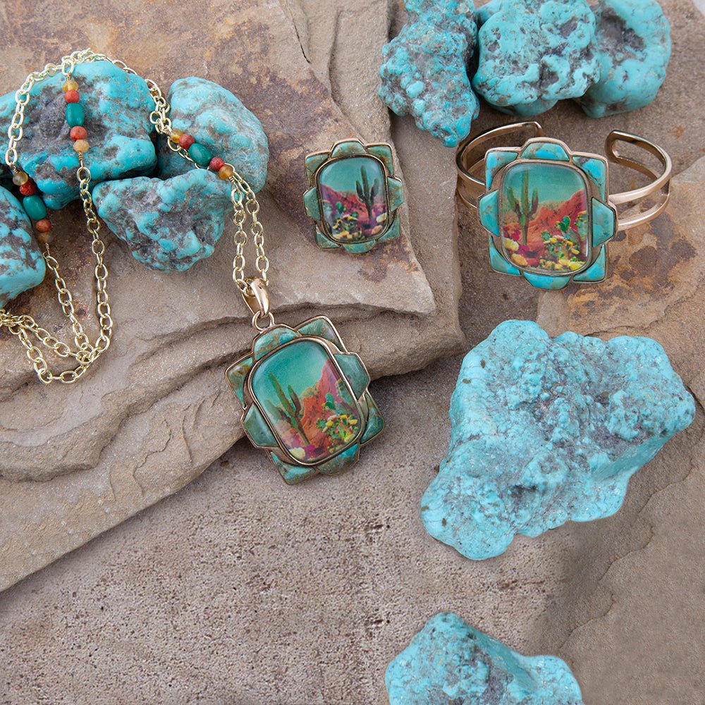 Scenic Sedona Blue Turquoise and Golden Cuff Bracelet | Bracelets | Wiccan Center