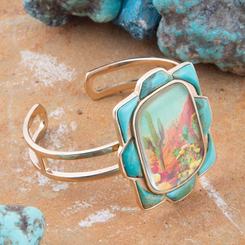 Scenic Sedona Blue Turquoise and Golden Cuff Bracelet | Bracelets | Wiccan Center
