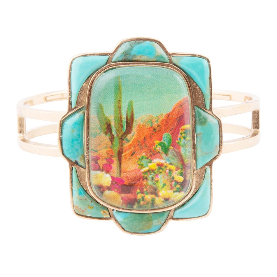 Scenic Sedona Blue Turquoise and Golden Cuff Bracelet | Bracelets | Wiccan Center