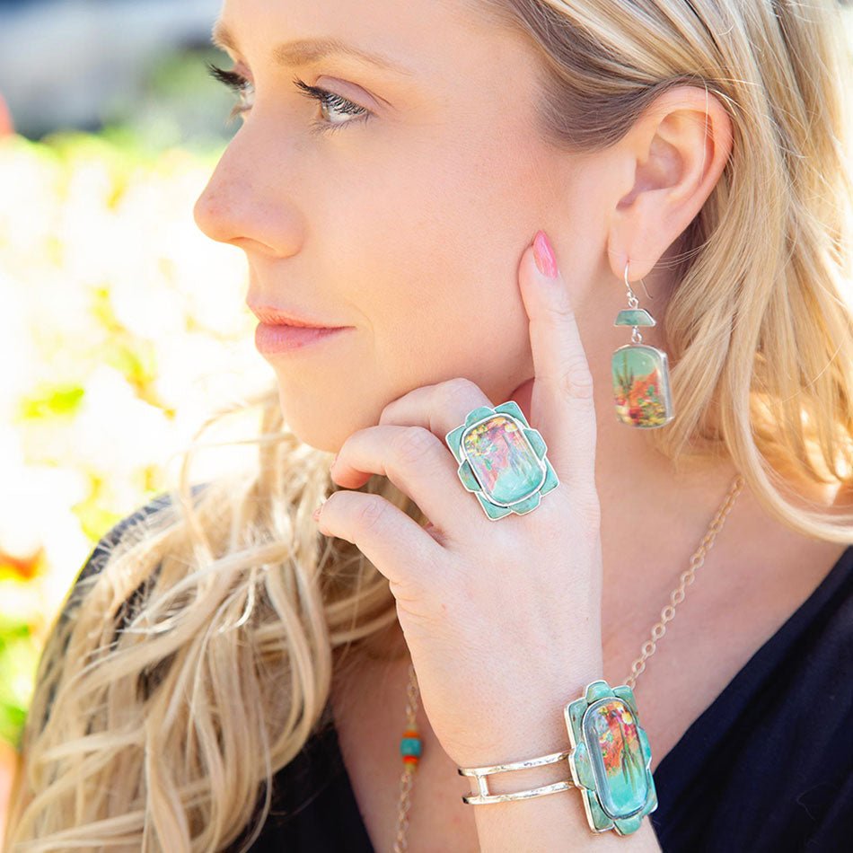 Scenic Sedona Blue Turquoise and Golden Cuff Bracelet | Bracelets | Wiccan Center