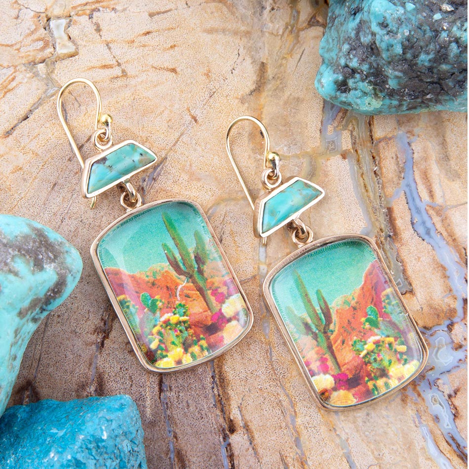 Scenic Sedona Desert Blue Turquoise Golden Drop Earrings | Earrings | Wiccan Center