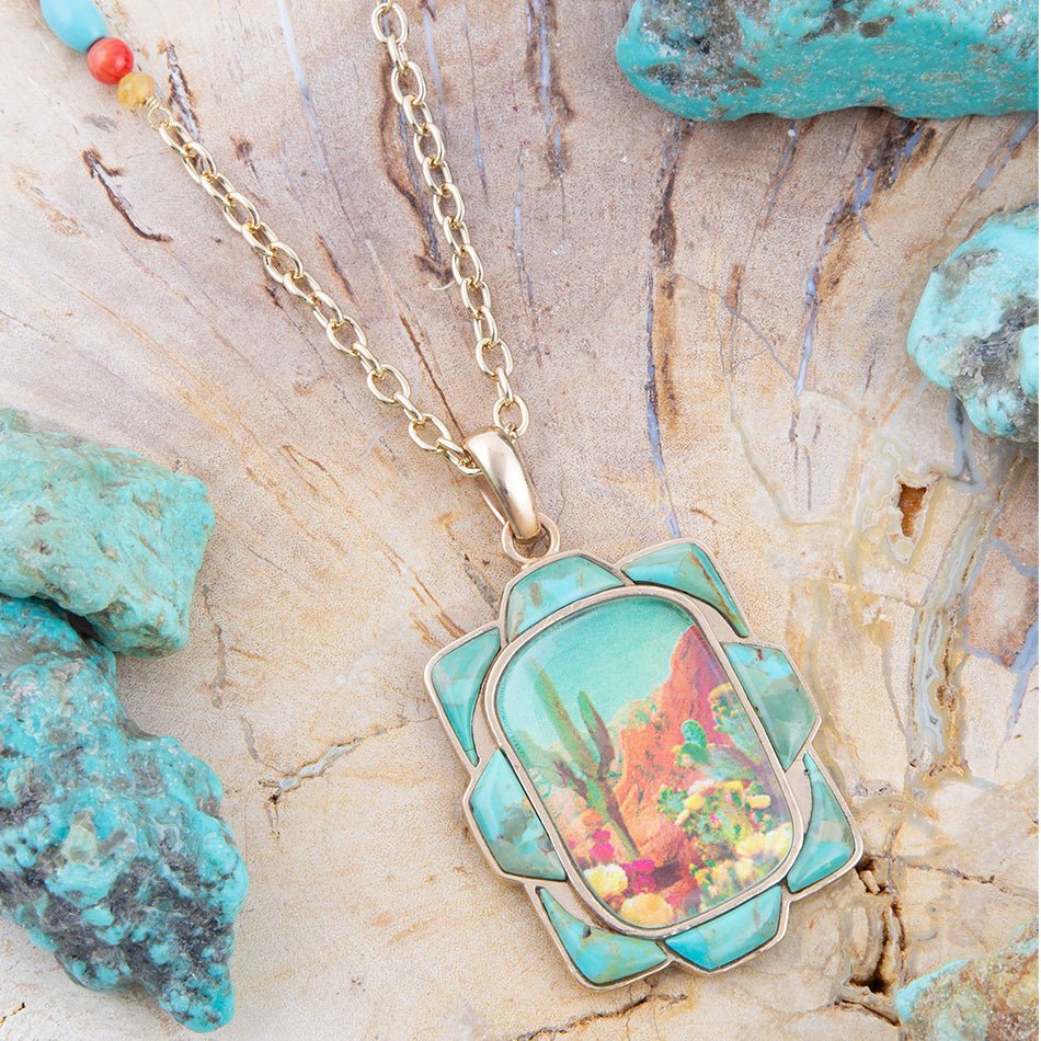 Scenic Sedona Desert Blue Turquoise Golden Pendant Necklace | Necklaces | Wiccan Center