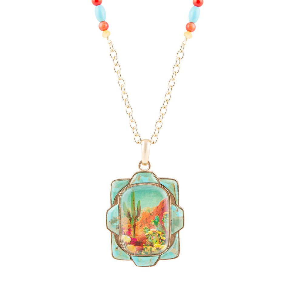Scenic Sedona Desert Blue Turquoise Golden Pendant Necklace | Necklaces | Wiccan Center