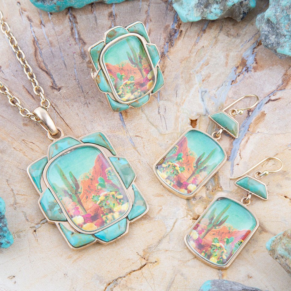 Scenic Sedona Desert Blue Turquoise Golden Pendant Necklace | Necklaces | Wiccan Center
