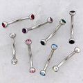 16G Steel Internally Threaded Curved Barbells w/ Bezel Set Premium Crystals | Body Jewelry | Wiccan Center