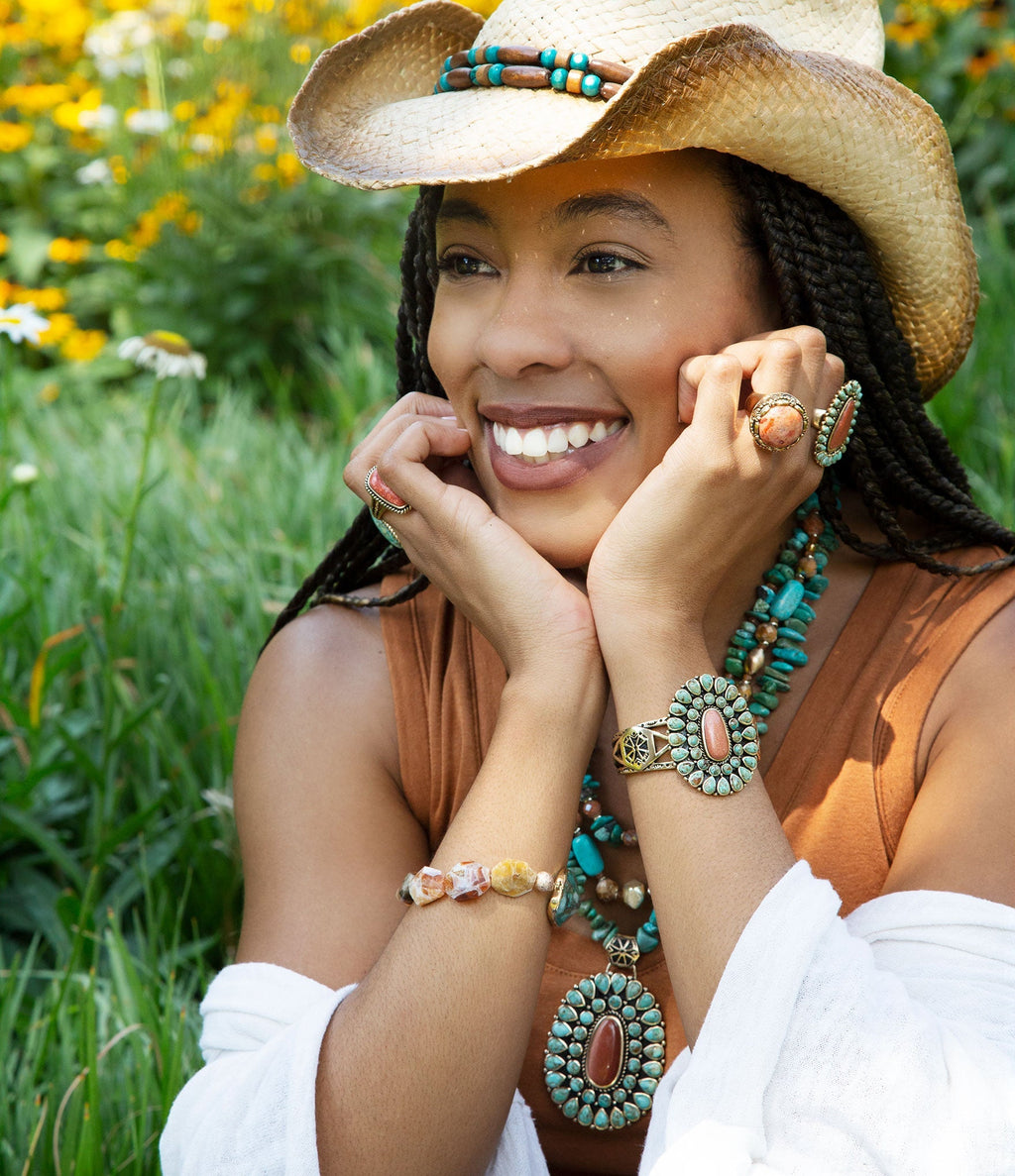 Sedona Blue Turquoise Goldtone Statement Cuff Bracelet | Rings | Wiccan Center