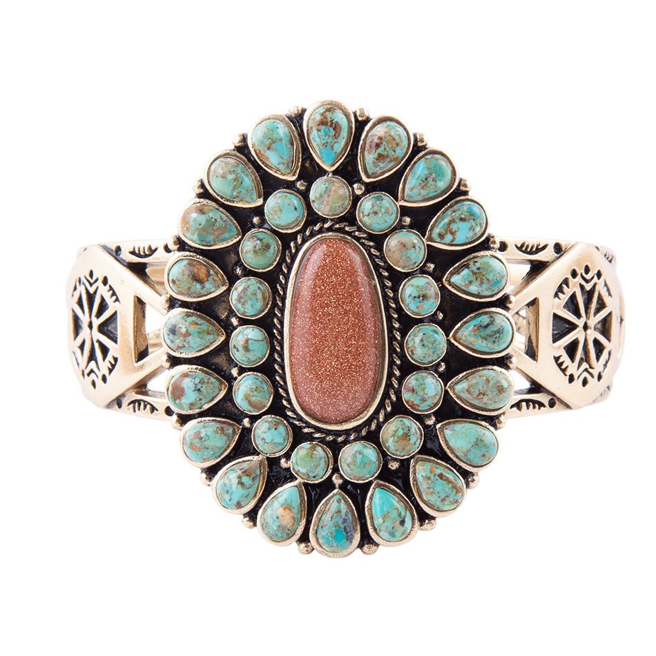Sedona Blue Turquoise Goldtone Statement Cuff Bracelet | Rings | Wiccan Center