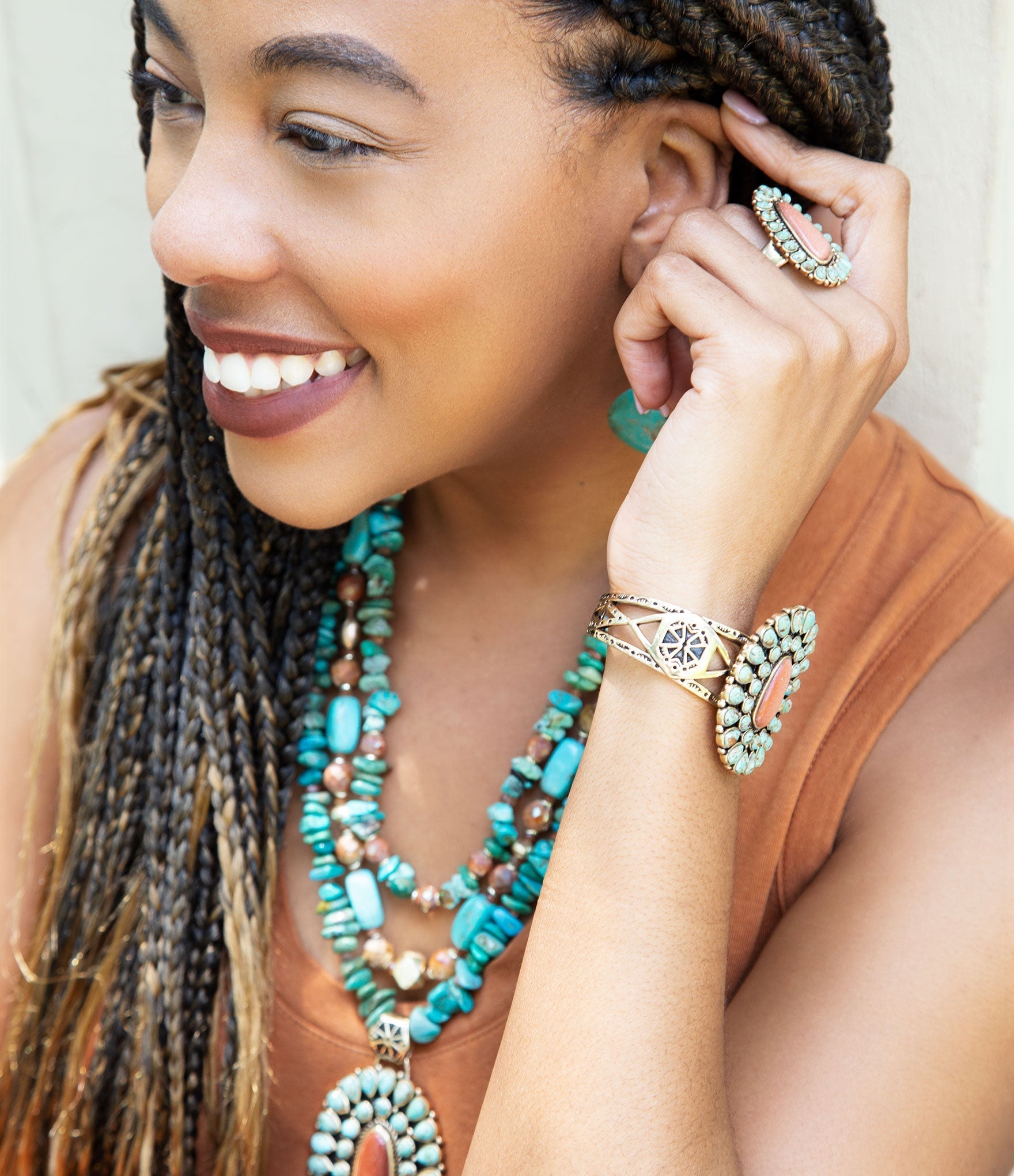Sedona Blue Turquoise Goldtone Statement Cuff Bracelet | Rings | Wiccan Center