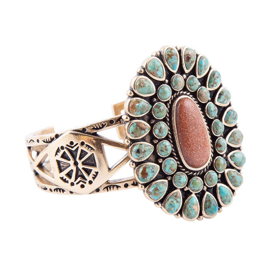 Sedona Blue Turquoise Goldtone Statement Cuff Bracelet | Rings | Wiccan Center