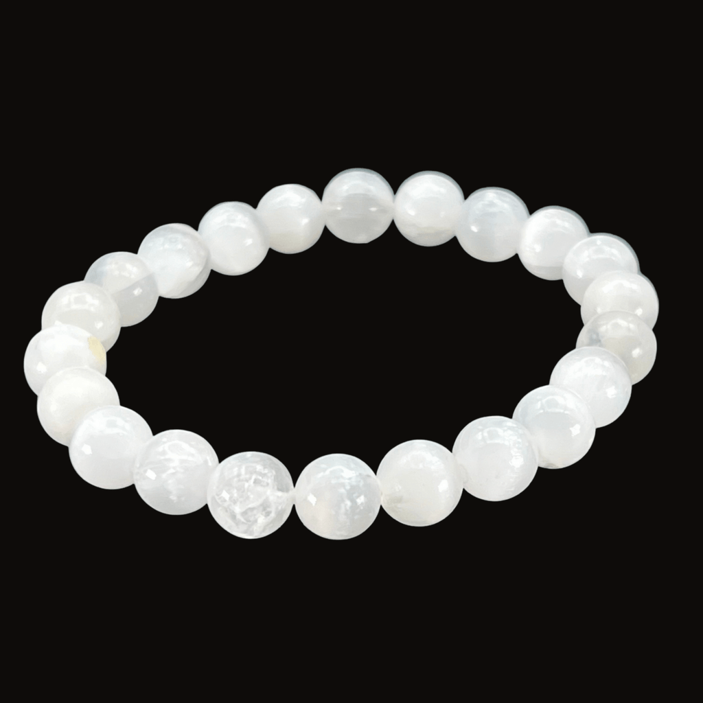 Selenite Round Bead Stretch Bracelet (8 mm)