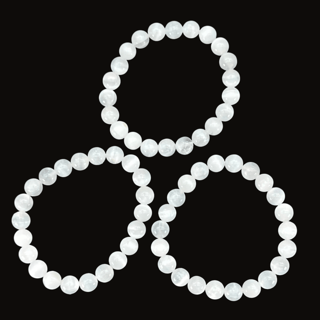 Selenite Round Bead Stretch Bracelet (8 mm)