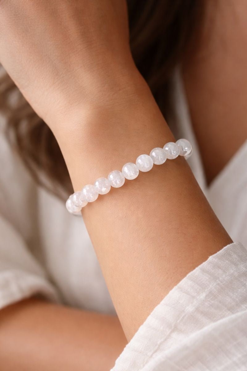 Selenite Round Bead Stretch Bracelet (8 mm)