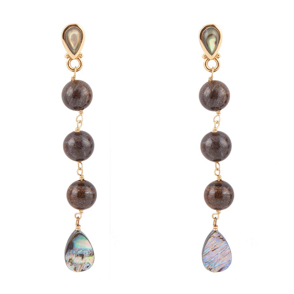 Sepia Sea Blue Abalone Post Golden Drop Earrings | Earrings | Wiccan Center