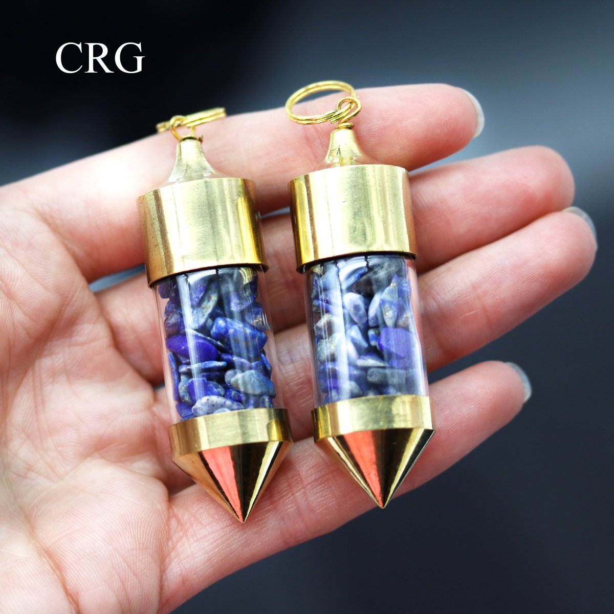 Lapis Lazuli Gemstone Chips in Gold-Plated Bottle Pendant (2 Pieces) Size 2.5 Inches