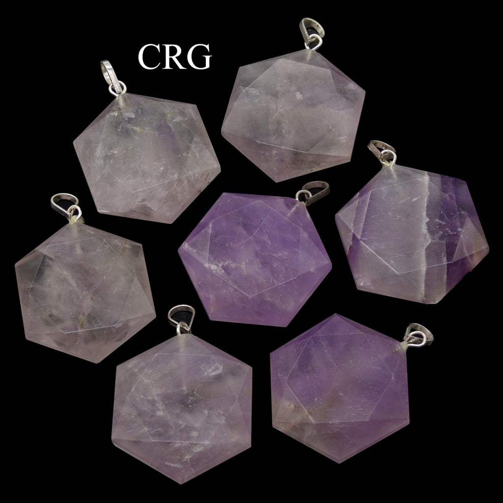 SET OF 4 - Amethyst Faceted Hexagon Pendant with Silver Bail / 1" AVG | Amethyst | Wiccan Center