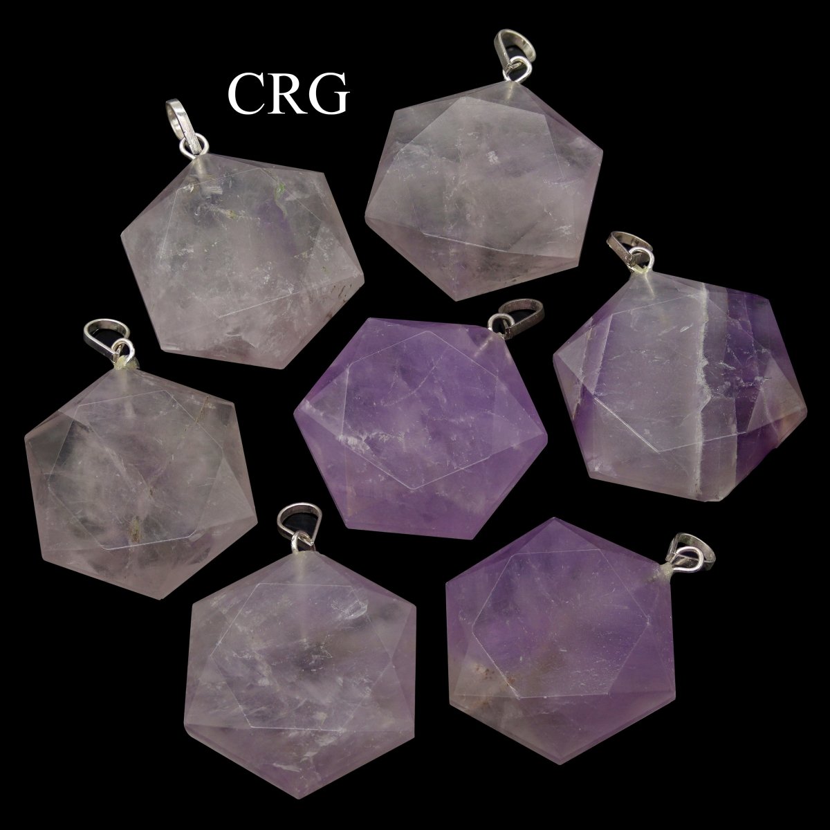 SET OF 4 - Amethyst Faceted Hexagon Pendant with Silver Bail / 1" AVG | Amethyst | Wiccan Center