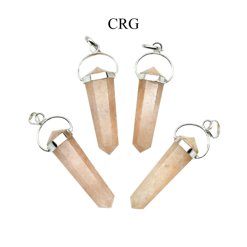 SET OF 4 - Pink Aventurine Double Point Pendant w/ Silver Swivel Bail / 1" Avg