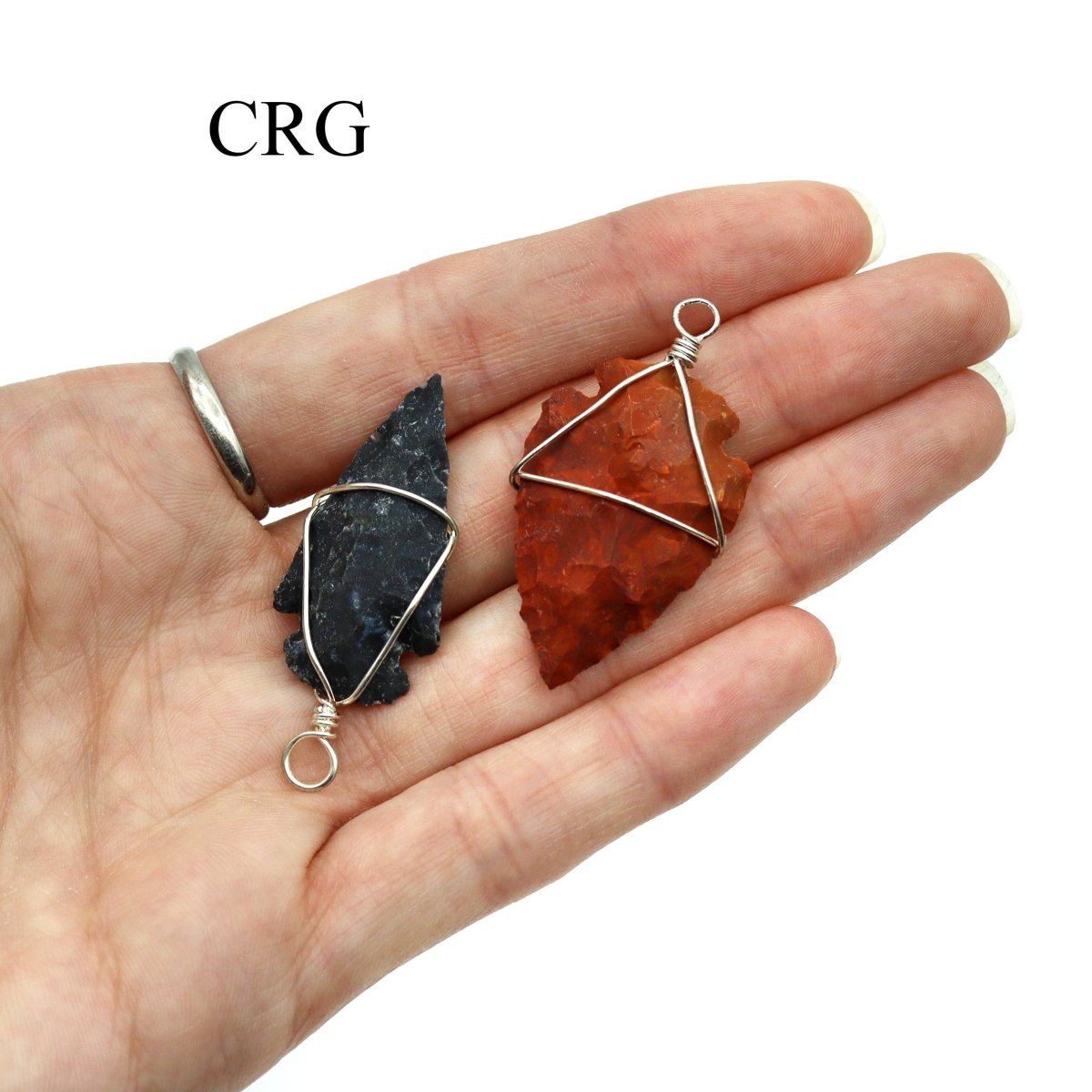 Mixed Gemstone Arrowhead Pendants w/ Silver Wire - 1" - SET OF 5