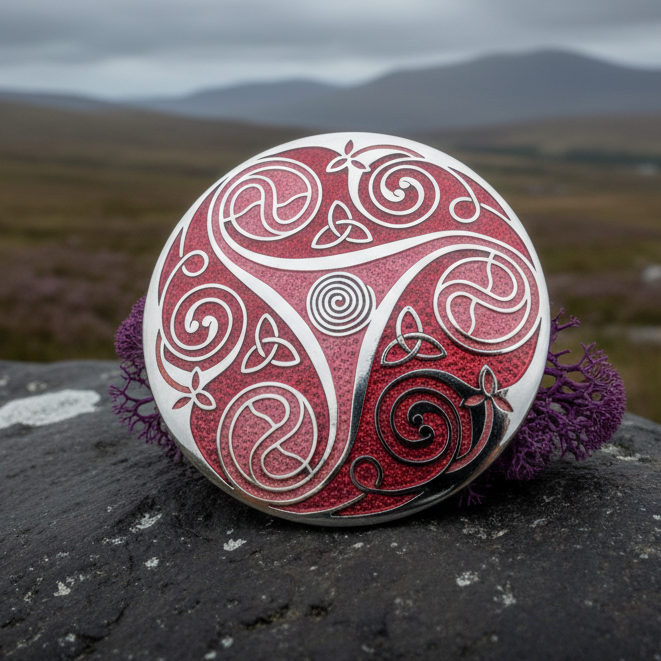 Round Enamel Triskele Knot Brooch | Brooch | Wiccan Center