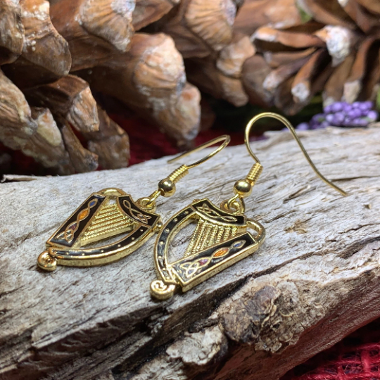Celtic Irish Harp Enamel Earrings for Women | Dangle Earrings | Wiccan Center