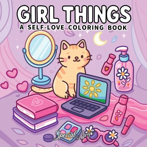 Girl Things: A Coloring Book for Adults and Teens Featuring Self-Love Rituals, Beauty Accessories and Cozy Lifestyle Scenes - Paperback | Books | Wiccan Center