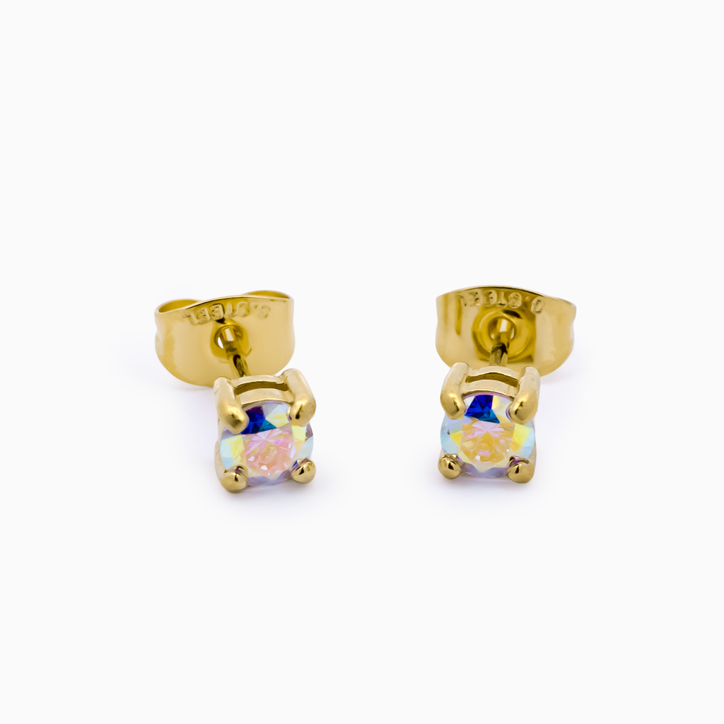 Steel Earring Studs - Gold PVD w/ Round CZ | Body Jewelry | Wiccan Center