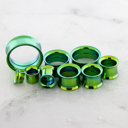 Green Steel Double Flare Tunnels - Internally Threaded | Body Jewelry | Wiccan Center