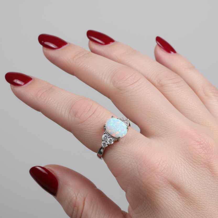 Katerina Opal Celtic Ring in Sterling Silver