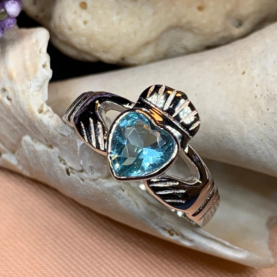 Blue Topaz Irish Claddagh Ring in Sterling Silver | Ring | Wiccan Center