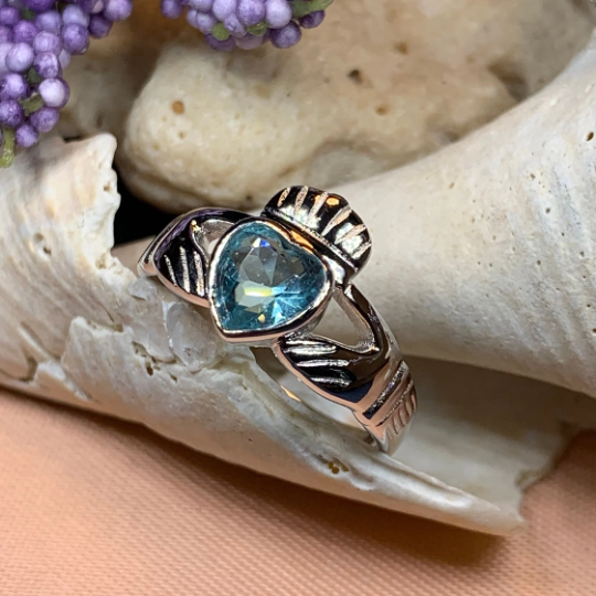 Blue Topaz Irish Claddagh Ring in Sterling Silver | Ring | Wiccan Center