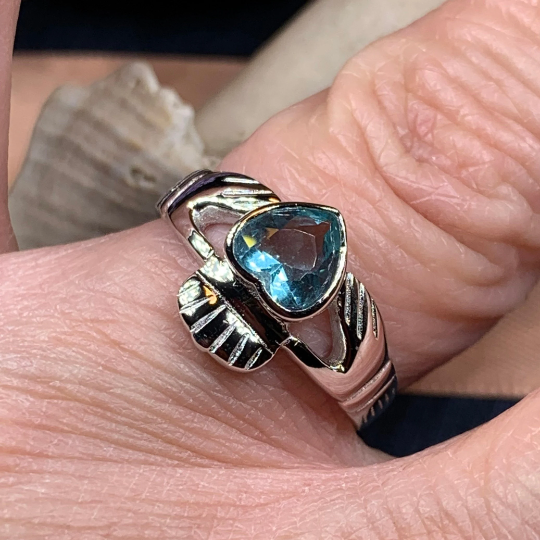 Blue Topaz Irish Claddagh Ring in Sterling Silver | Ring | Wiccan Center