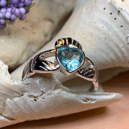 Blue Topaz Irish Claddagh Ring in Sterling Silver | Ring | Wiccan Center