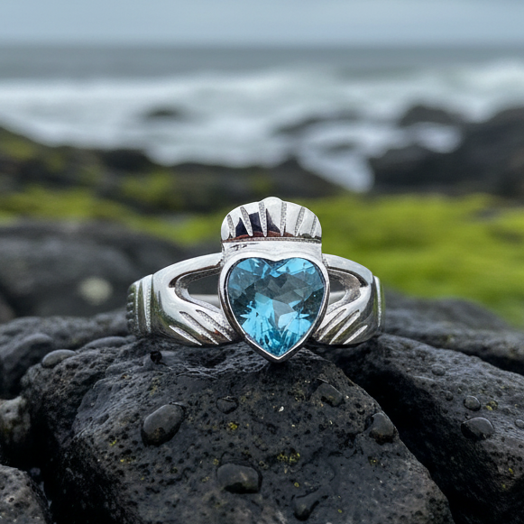 Blue Topaz Irish Claddagh Ring in Sterling Silver | Ring | Wiccan Center