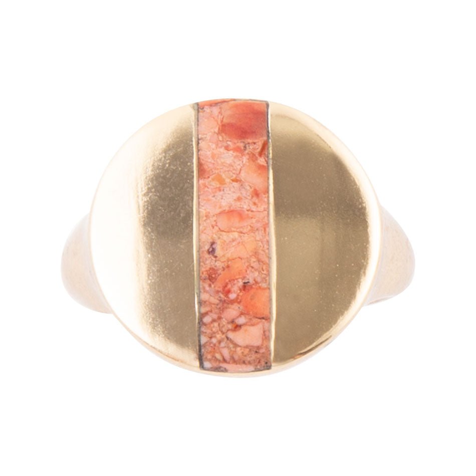 Signet Orange Sponge Coral and Golden Circle Ring | Rings | Wiccan Center