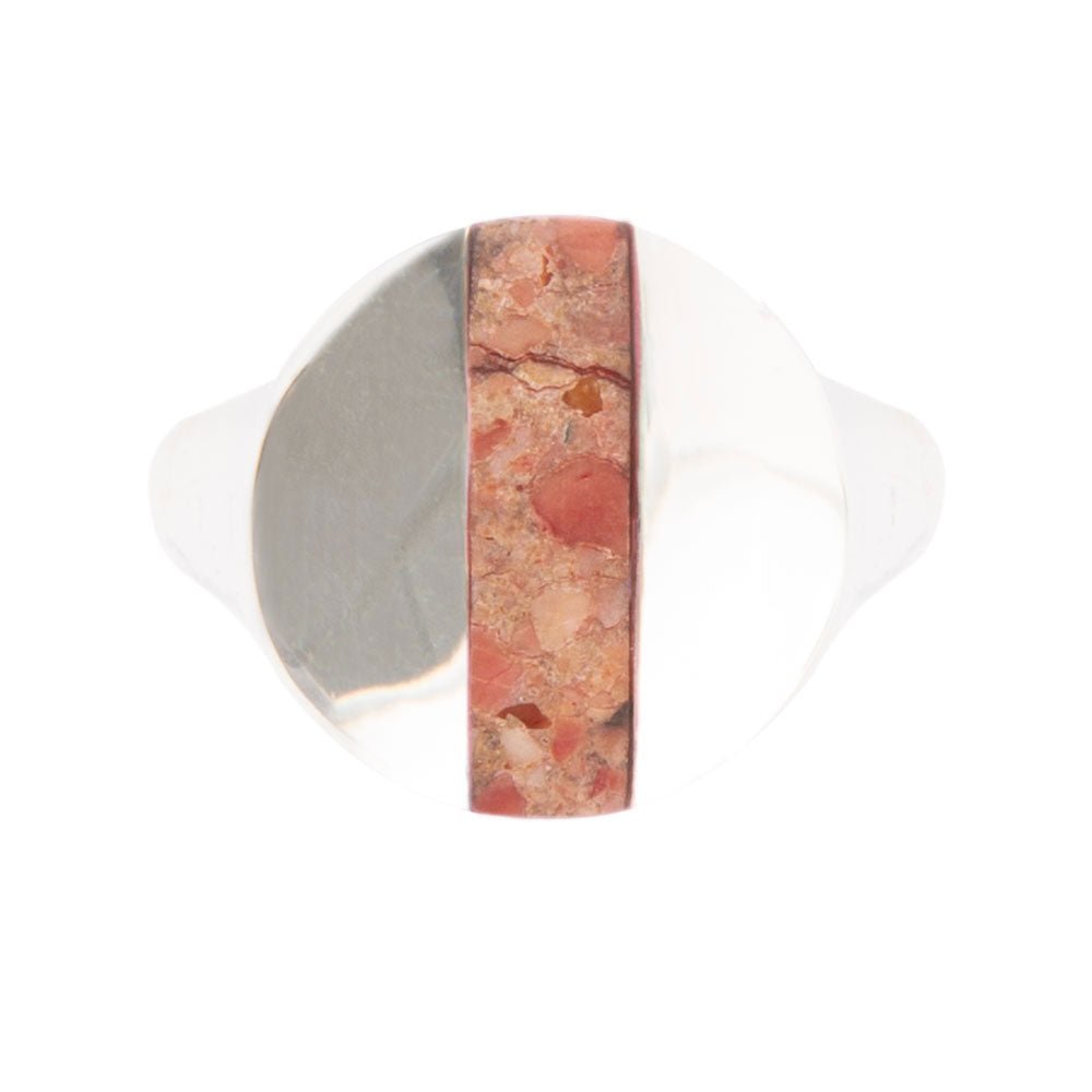 Signet Orange Sponge Coral and Sterling Silver Circle Ring | Rings | Wiccan Center