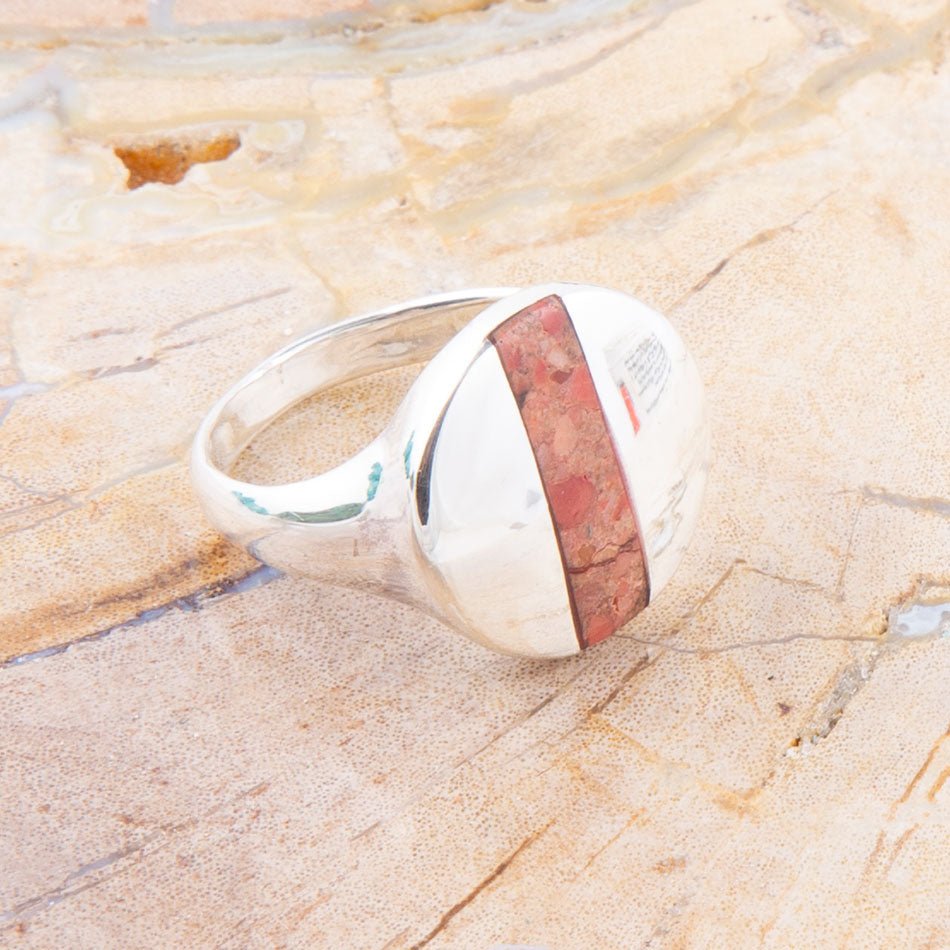 Signet Orange Sponge Coral and Sterling Silver Circle Ring | Rings | Wiccan Center