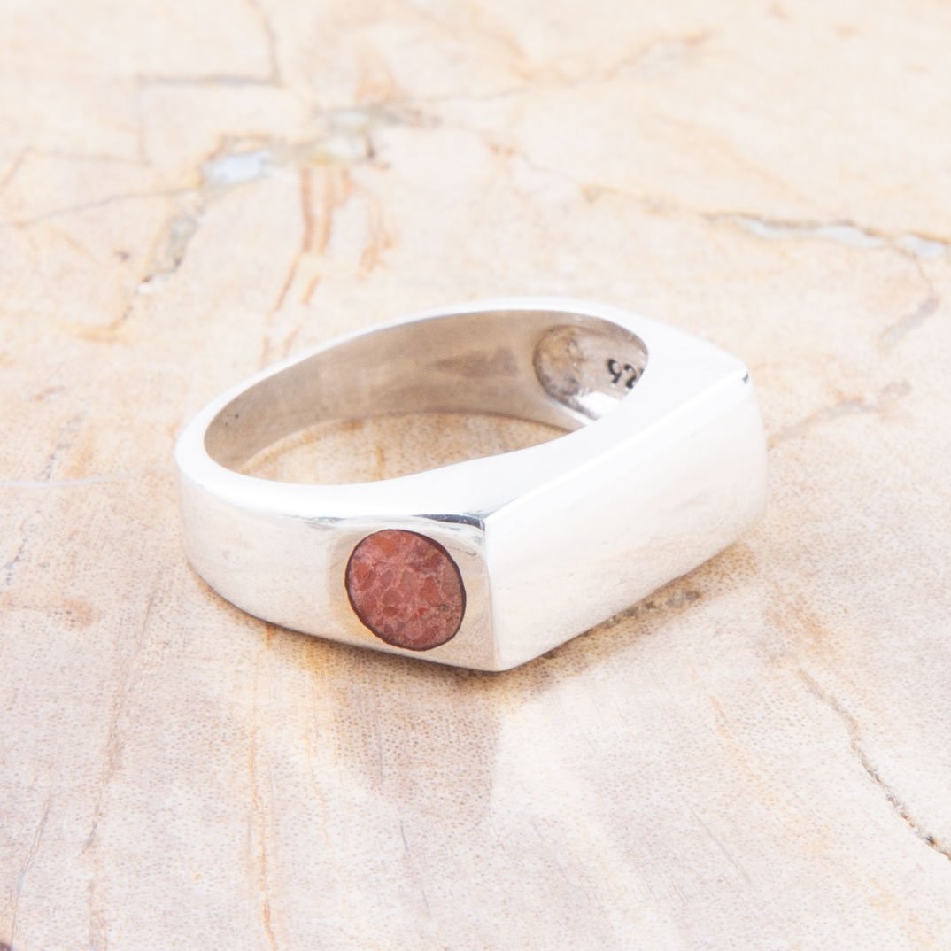 Signet Orange Sponge Coral and Sterling Silver In The Hole Ring | Rings | Wiccan Center