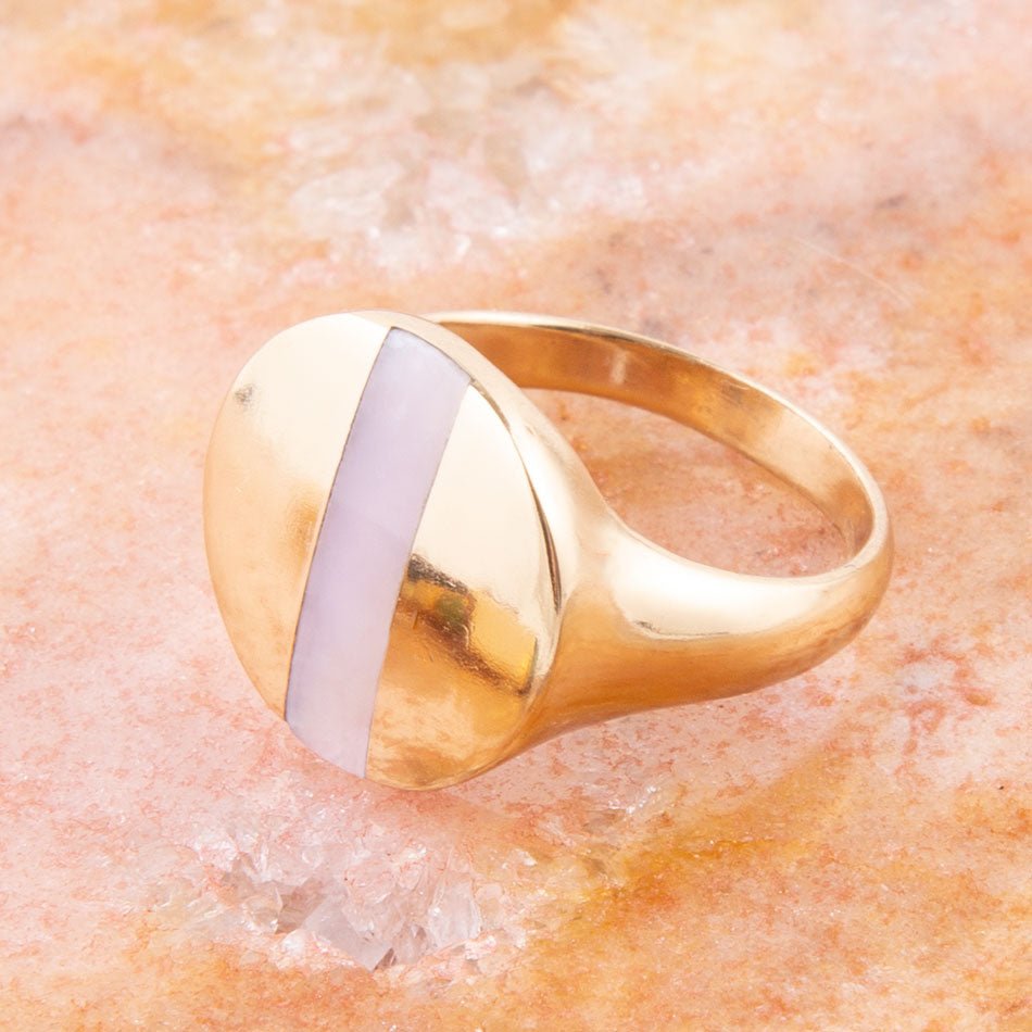 Signet Pink Opal and Bronze Circle Ring | Rings | Wiccan Center