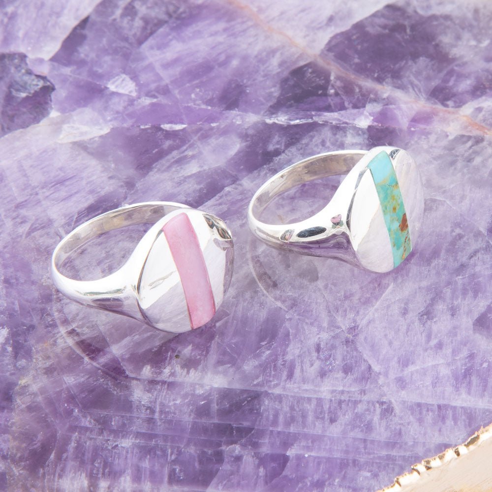 Signet Pink Opal and Sterling Silver Circle Ring | Rings | Wiccan Center