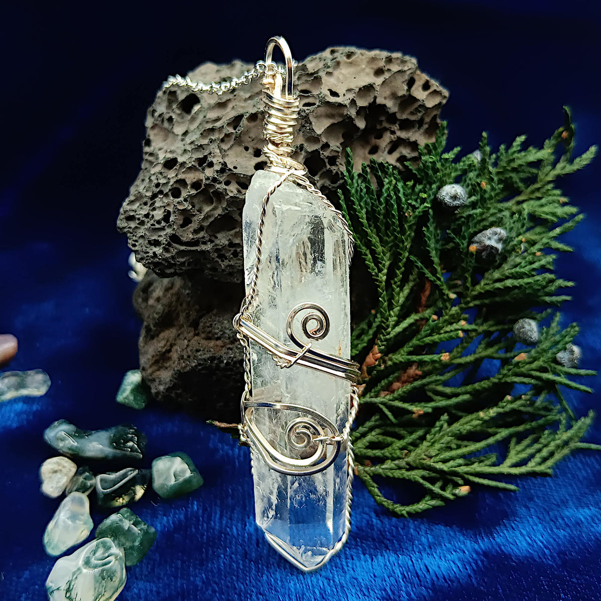 Raw Quartz Crystal Point Pendant – Silver-Plated Wire Wrapped Necklace, Handmade | Handmade > Wire-wrapped gemstones | Wiccan Center