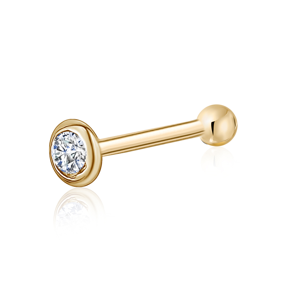 14k Solid Gold Nose Stud with Diamond CZ Small Micro Nose Bone Stud Flat Nose Ring One Piece Hypoallergenic 20 Gauge | Noserings | Wiccan Center