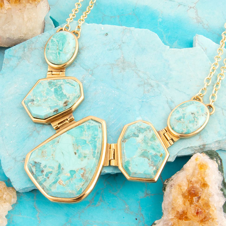 Slabs of Blue Turquoise Golden Statement Necklace | Necklaces | Wiccan Center