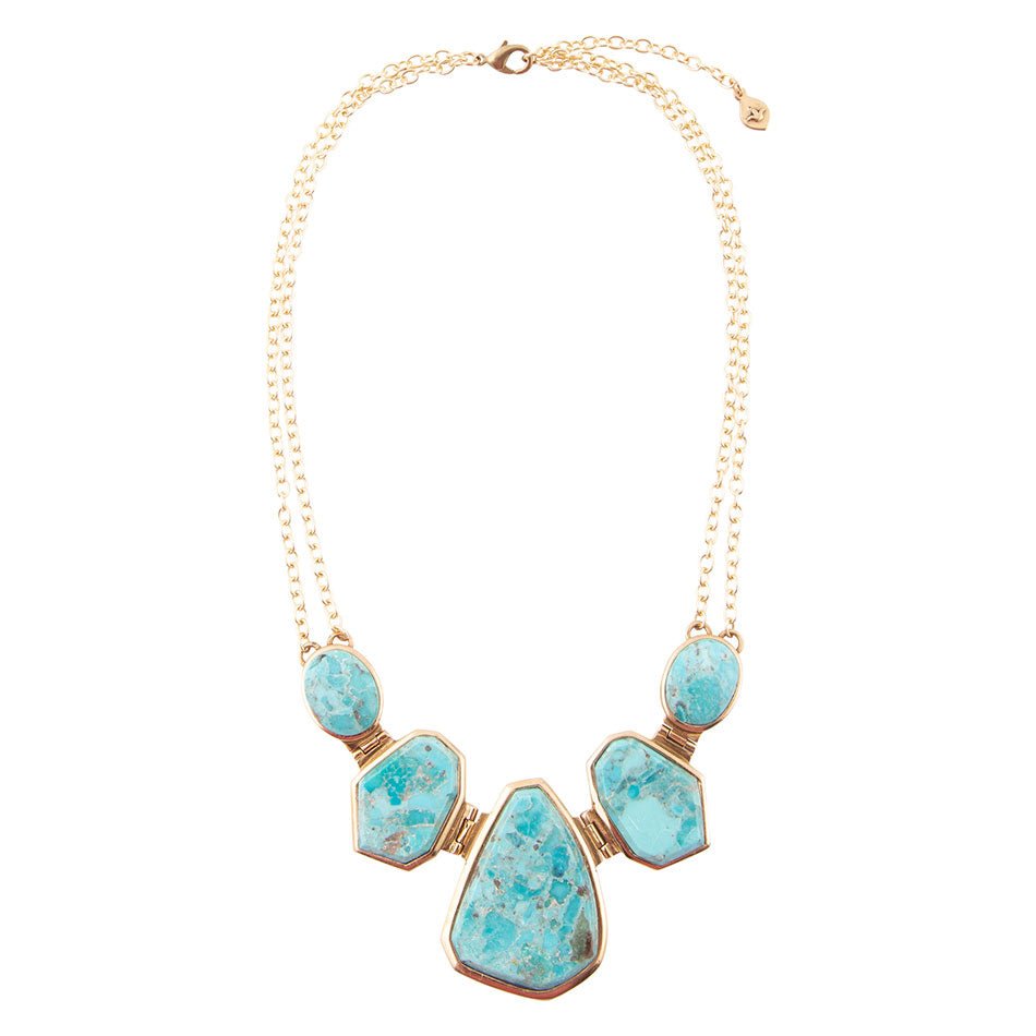 Slabs of Blue Turquoise Golden Statement Necklace | Necklaces | Wiccan Center