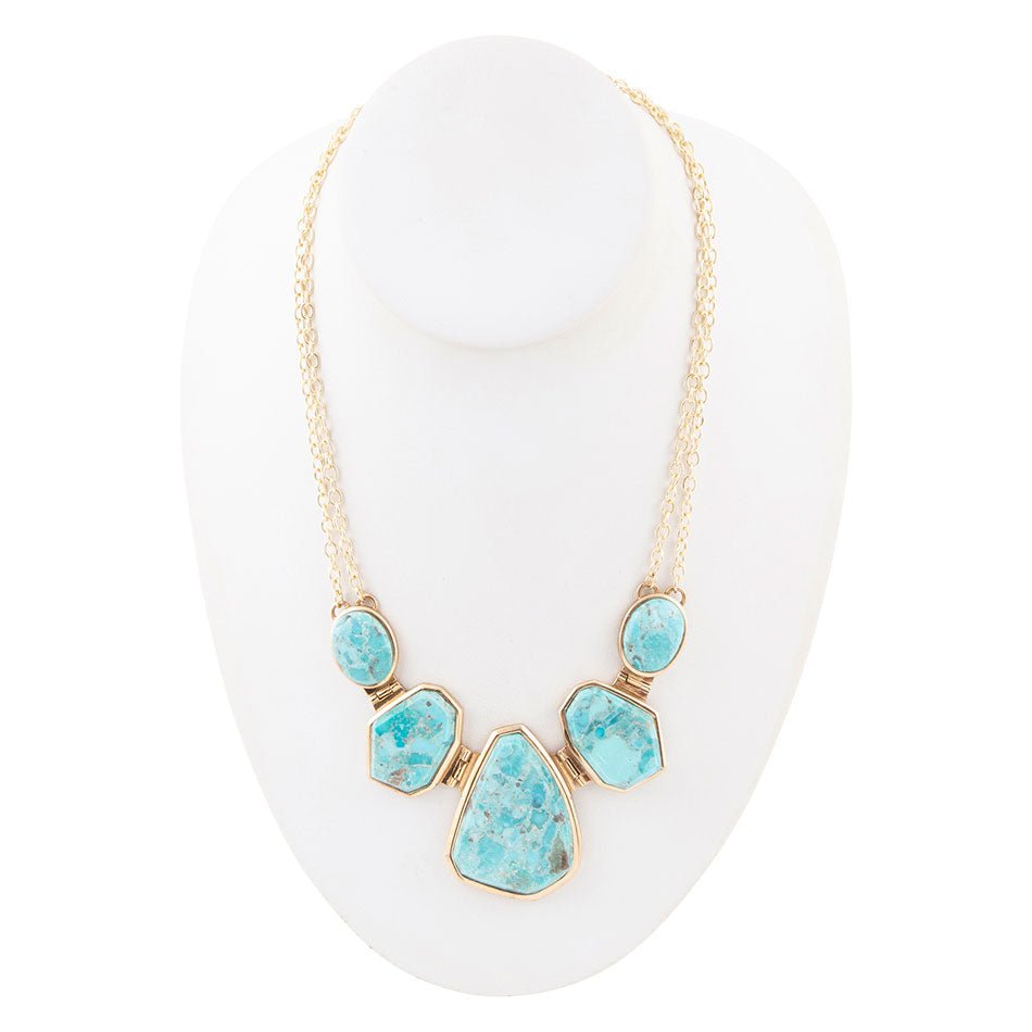 Slabs of Blue Turquoise Golden Statement Necklace | Necklaces | Wiccan Center