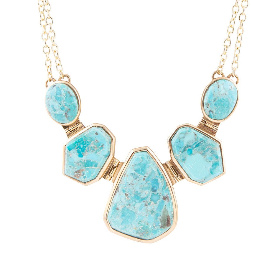 Slabs of Blue Turquoise Golden Statement Necklace | Necklaces | Wiccan Center