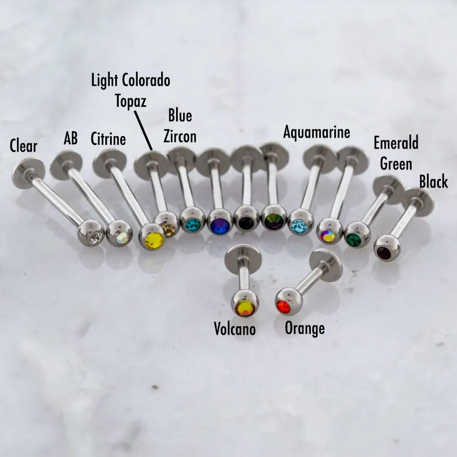 16G Externally Threaded Steel Labret with Gem Ball | Body Jewelry | Wiccan Center