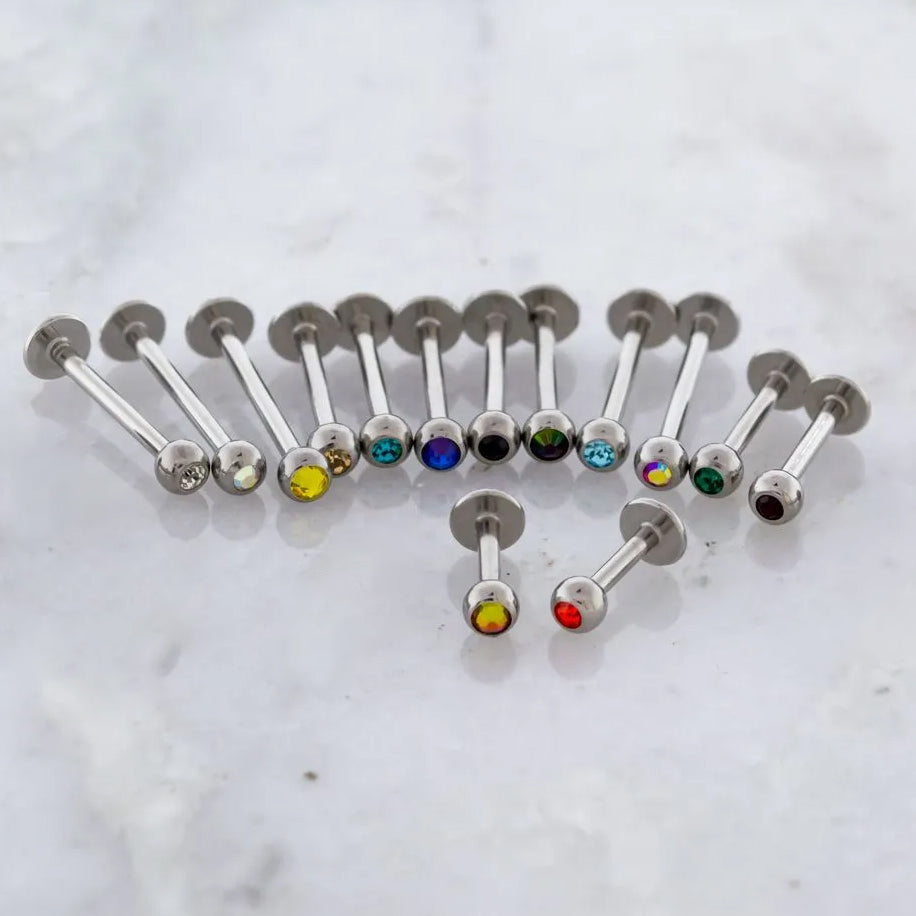 16G Externally Threaded Steel Labret with Gem Ball | Body Jewelry | Wiccan Center