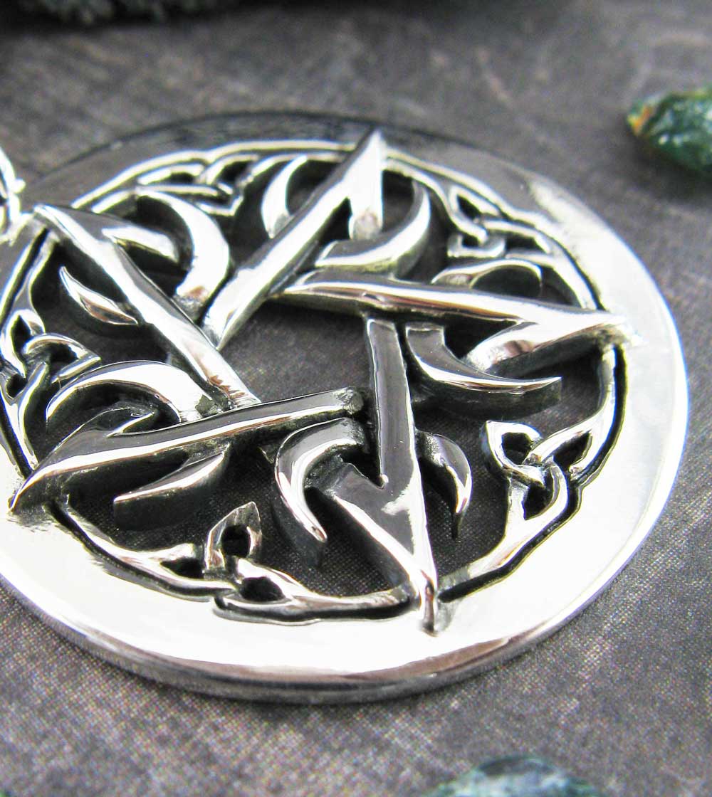 SMALL Crescent Moon Pentacle Pendant, Handmade - 925 Sterling Silver | Handmade > Silver | Wiccan Center