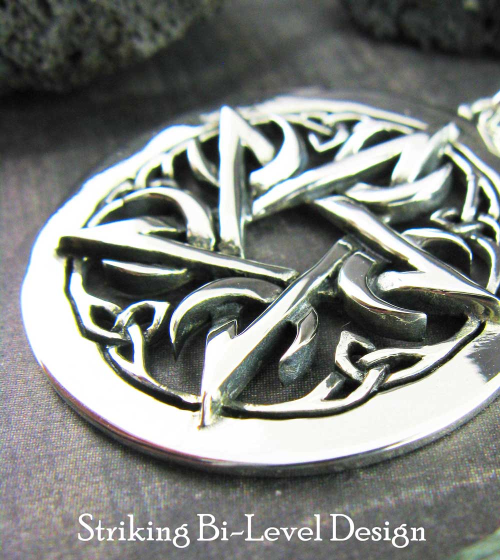 SMALL Crescent Moon Pentacle Pendant, Handmade - 925 Sterling Silver | Handmade > Silver | Wiccan Center